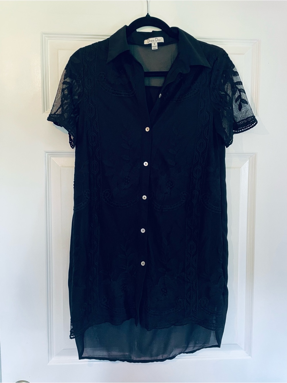 Black Lace Button-Front Shirt Dress